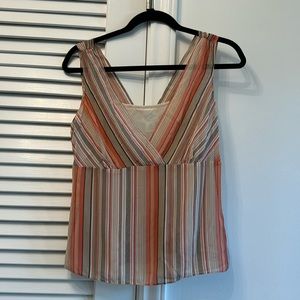 Ann Taylor LOFT Petites SZ 8P Striped Peach Tan and Browns Top 100% Polyester